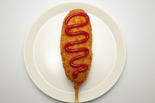 korean corn dog with ketchup